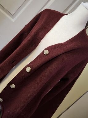 Unisex Mens Women's Button-Front Maroon Sweater Cardigan